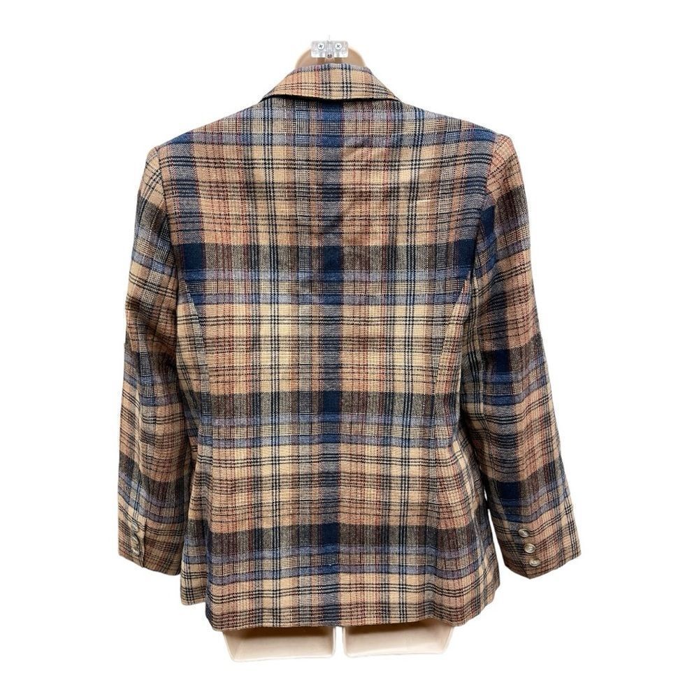 Vintage Jantzen Tan Blue Plaid  Tweed Blazer Sz 12 Lined Classic Preppy Academia - Picture 8 of 8